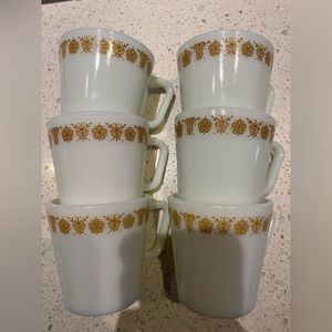 6 Vintage Pyrex Butterfly Gold Milk Glass Mugs